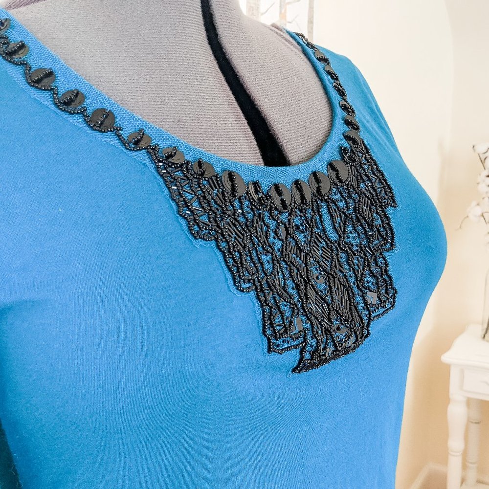 ~*Dana Buchman Teal Beaded Top - Size L*~ - Picture 5 of 10